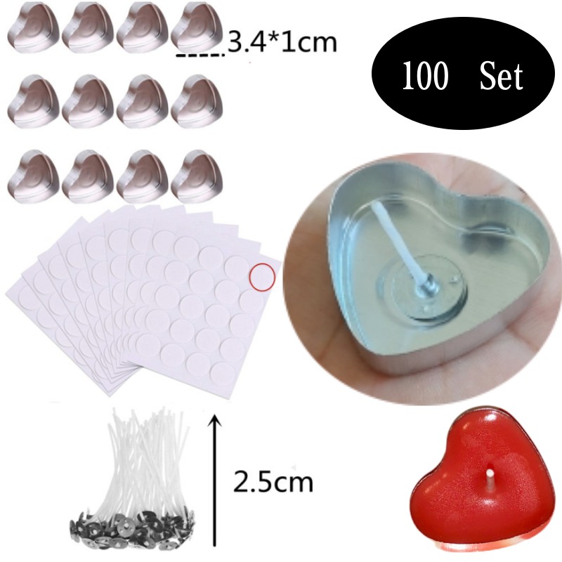 Candle Supplies Jars - 100 Sets Heart shaped Empty Aluminum